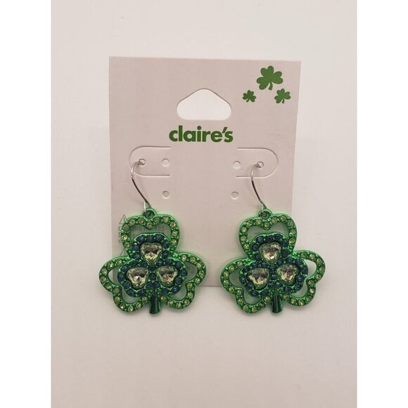 Claires St. Patrick's Day Green Shamrock And Heart Hook Back Earrings - Picture 1 of 1
